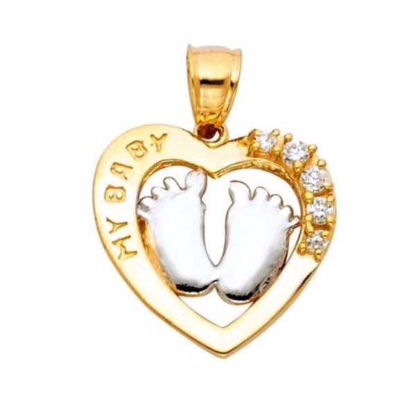 New Baby Foot Print Pendant 14k Yellow and White Gold